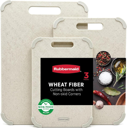 3pc Reversible Wheat Fiber Cutting Board Set | BPA Free Non Toxic Cutting Boards for Kitchen – Dishwasher Safe, Non-Slip Corners & Lightweight | For Meat, Veggies & Fruits