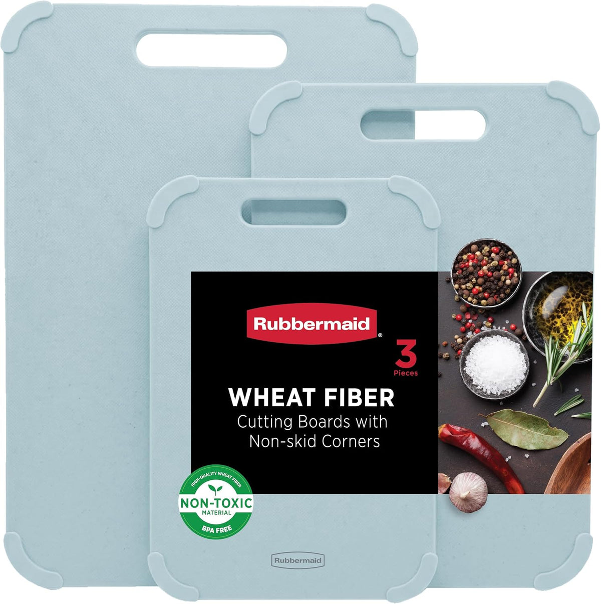 3pc Reversible Wheat Fiber Cutting Board Set | BPA Free Non Toxic Cutting Boards for Kitchen – Dishwasher Safe, Non-Slip Corners & Lightweight | For Meat, Veggies & Fruits