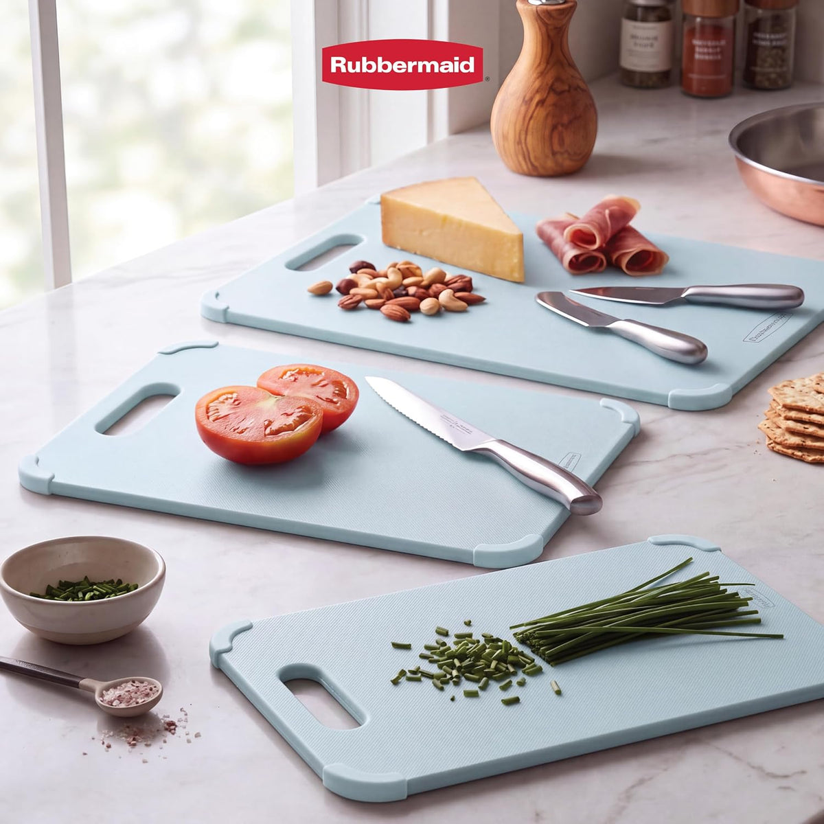 3pc Reversible Wheat Fiber Cutting Board Set | BPA Free Non Toxic Cutting Boards for Kitchen – Dishwasher Safe, Non-Slip Corners & Lightweight | For Meat, Veggies & Fruits