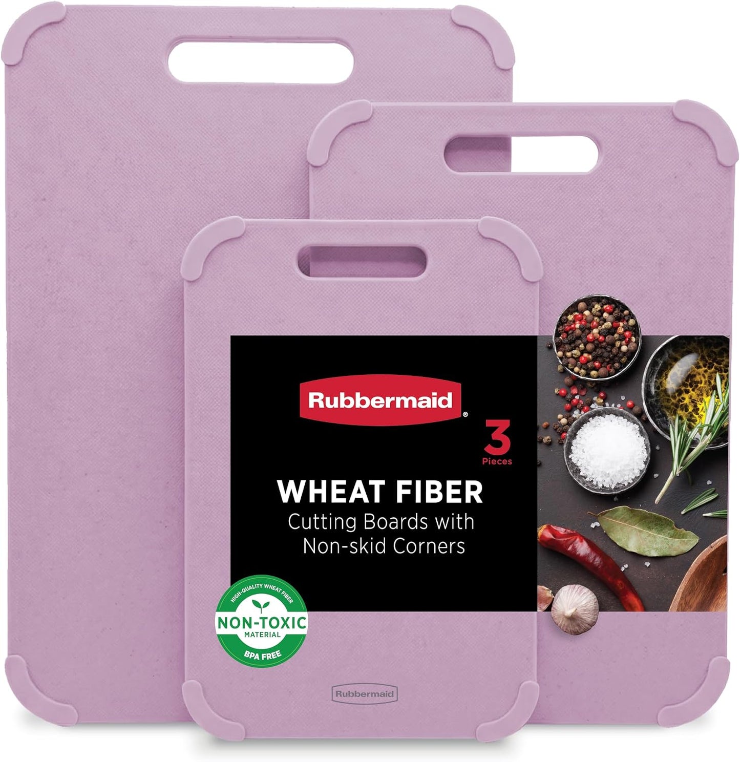 3pc Reversible Wheat Fiber Cutting Board Set | BPA Free Non Toxic Cutting Boards for Kitchen – Dishwasher Safe, Non-Slip Corners & Lightweight | For Meat, Veggies & Fruits