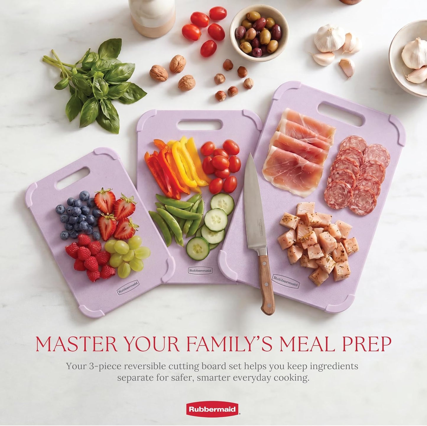 3pc Reversible Wheat Fiber Cutting Board Set | BPA Free Non Toxic Cutting Boards for Kitchen – Dishwasher Safe, Non-Slip Corners & Lightweight | For Meat, Veggies & Fruits