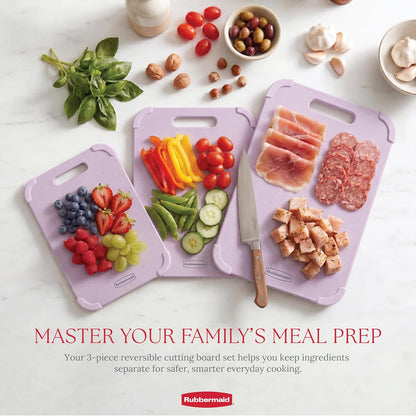 3pc Reversible Wheat Fiber Cutting Board Set | BPA Free Non Toxic Cutting Boards for Kitchen – Dishwasher Safe, Non-Slip Corners & Lightweight | For Meat, Veggies & Fruits