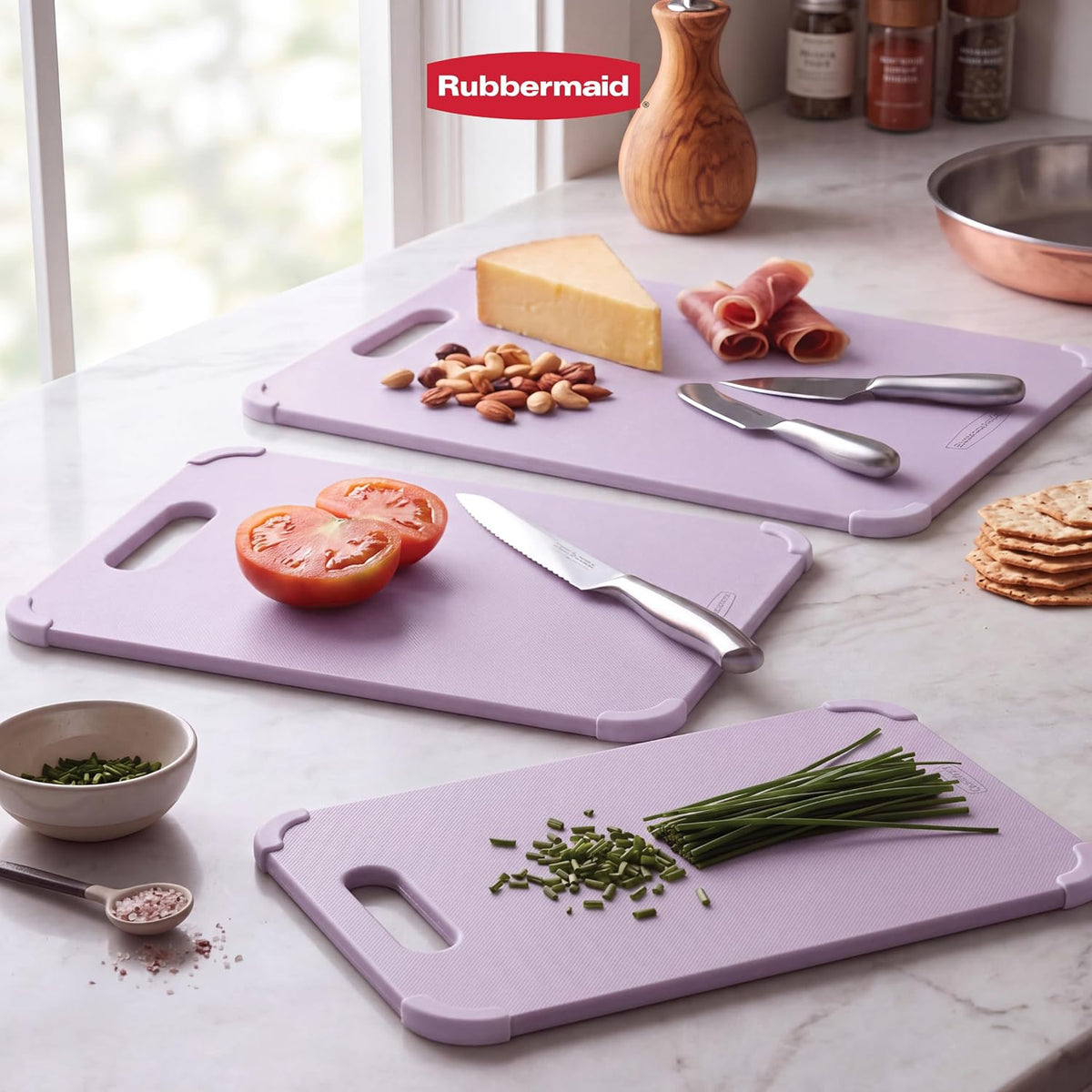 3pc Reversible Wheat Fiber Cutting Board Set | BPA Free Non Toxic Cutting Boards for Kitchen – Dishwasher Safe, Non-Slip Corners & Lightweight | For Meat, Veggies & Fruits