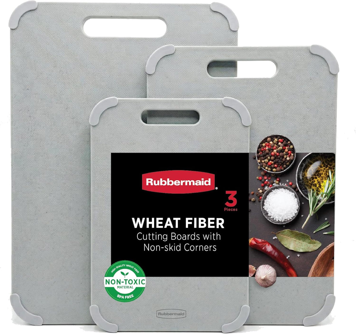 3pc Reversible Wheat Fiber Cutting Board Set | BPA Free Non Toxic Cutting Boards for Kitchen – Dishwasher Safe, Non-Slip Corners & Lightweight | For Meat, Veggies & Fruits