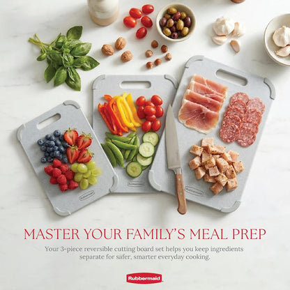 3pc Reversible Wheat Fiber Cutting Board Set | BPA Free Non Toxic Cutting Boards for Kitchen – Dishwasher Safe, Non-Slip Corners & Lightweight | For Meat, Veggies & Fruits