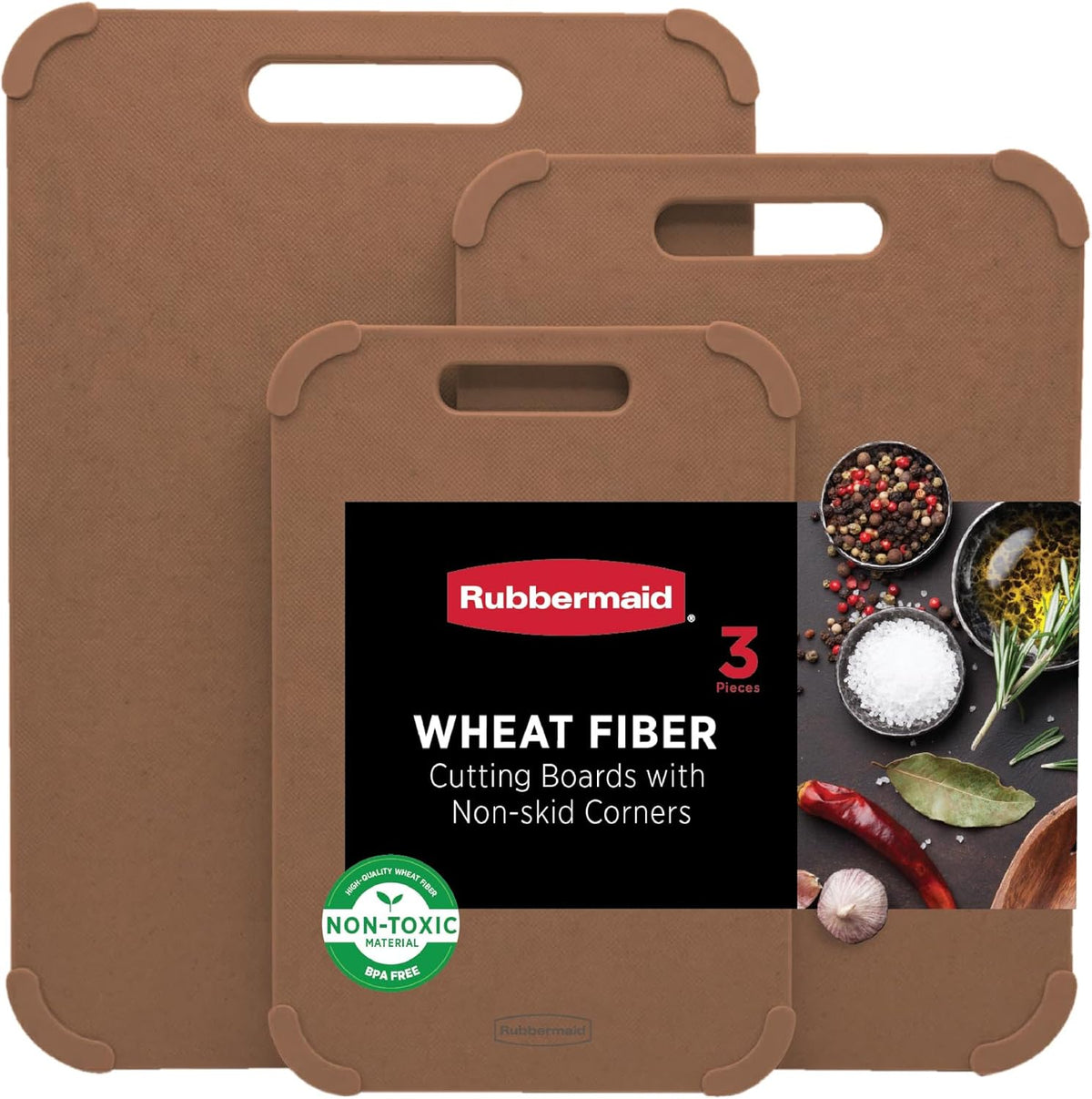 3pc Reversible Wheat Fiber Cutting Board Set | BPA Free Non Toxic Cutting Boards for Kitchen – Dishwasher Safe, Non-Slip Corners & Lightweight | For Meat, Veggies & Fruits