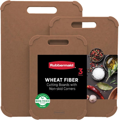 3pc Reversible Wheat Fiber Cutting Board Set | BPA Free Non Toxic Cutting Boards for Kitchen – Dishwasher Safe, Non-Slip Corners & Lightweight | For Meat, Veggies & Fruits