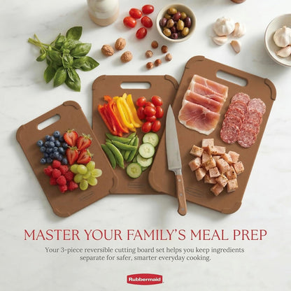 3pc Reversible Wheat Fiber Cutting Board Set | BPA Free Non Toxic Cutting Boards for Kitchen – Dishwasher Safe, Non-Slip Corners & Lightweight | For Meat, Veggies & Fruits