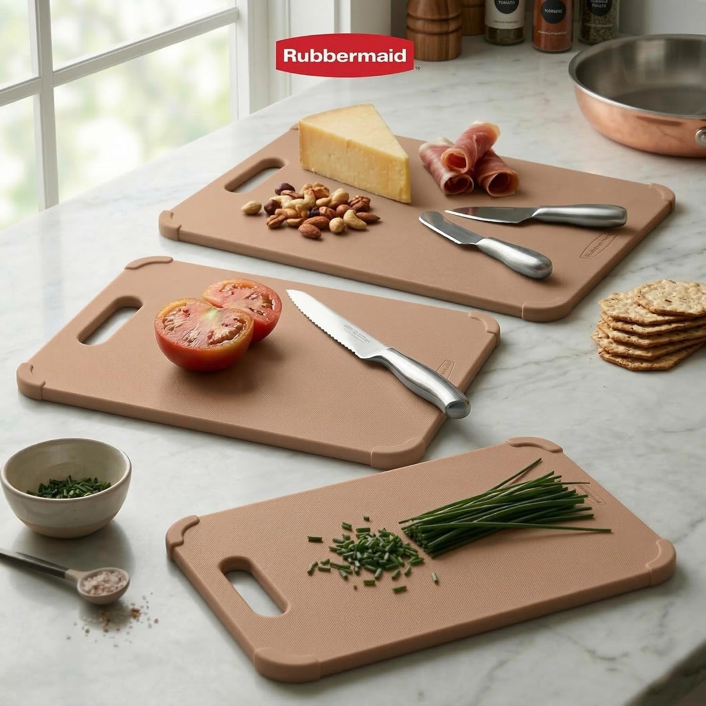 3pc Reversible Wheat Fiber Cutting Board Set | BPA Free Non Toxic Cutting Boards for Kitchen – Dishwasher Safe, Non-Slip Corners & Lightweight | For Meat, Veggies & Fruits