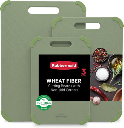 3pc Reversible Wheat Fiber Cutting Board Set | BPA Free Non Toxic Cutting Boards for Kitchen – Dishwasher Safe, Non-Slip Corners & Lightweight | For Meat, Veggies & Fruits