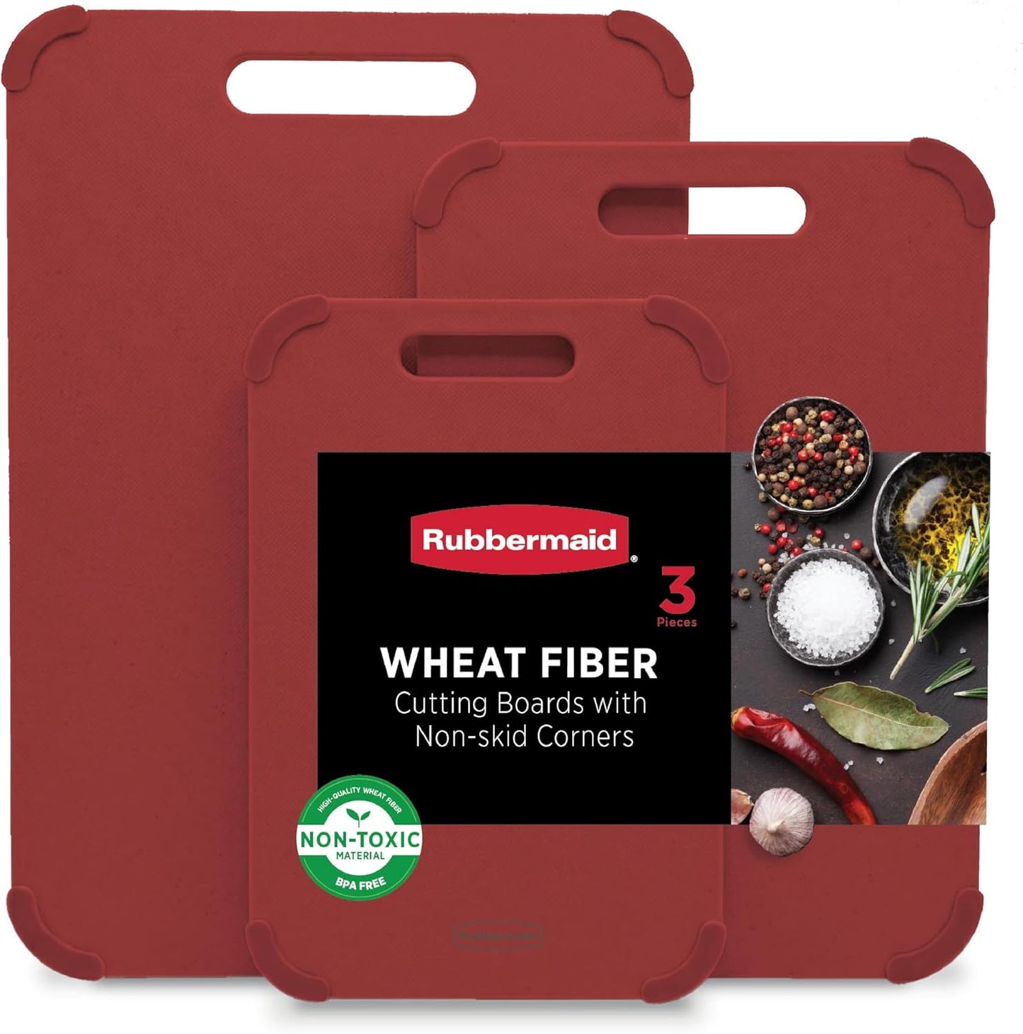 3pc Reversible Wheat Fiber Cutting Board Set | BPA Free Non Toxic Cutting Boards for Kitchen – Dishwasher Safe, Non-Slip Corners & Lightweight | For Meat, Veggies & Fruits