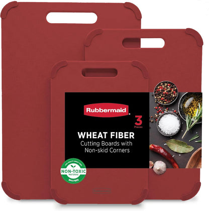 3pc Reversible Wheat Fiber Cutting Board Set | BPA Free Non Toxic Cutting Boards for Kitchen – Dishwasher Safe, Non-Slip Corners & Lightweight | For Meat, Veggies & Fruits