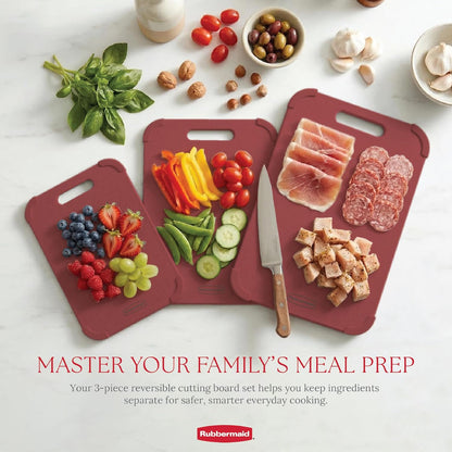 3pc Reversible Wheat Fiber Cutting Board Set | BPA Free Non Toxic Cutting Boards for Kitchen – Dishwasher Safe, Non-Slip Corners & Lightweight | For Meat, Veggies & Fruits