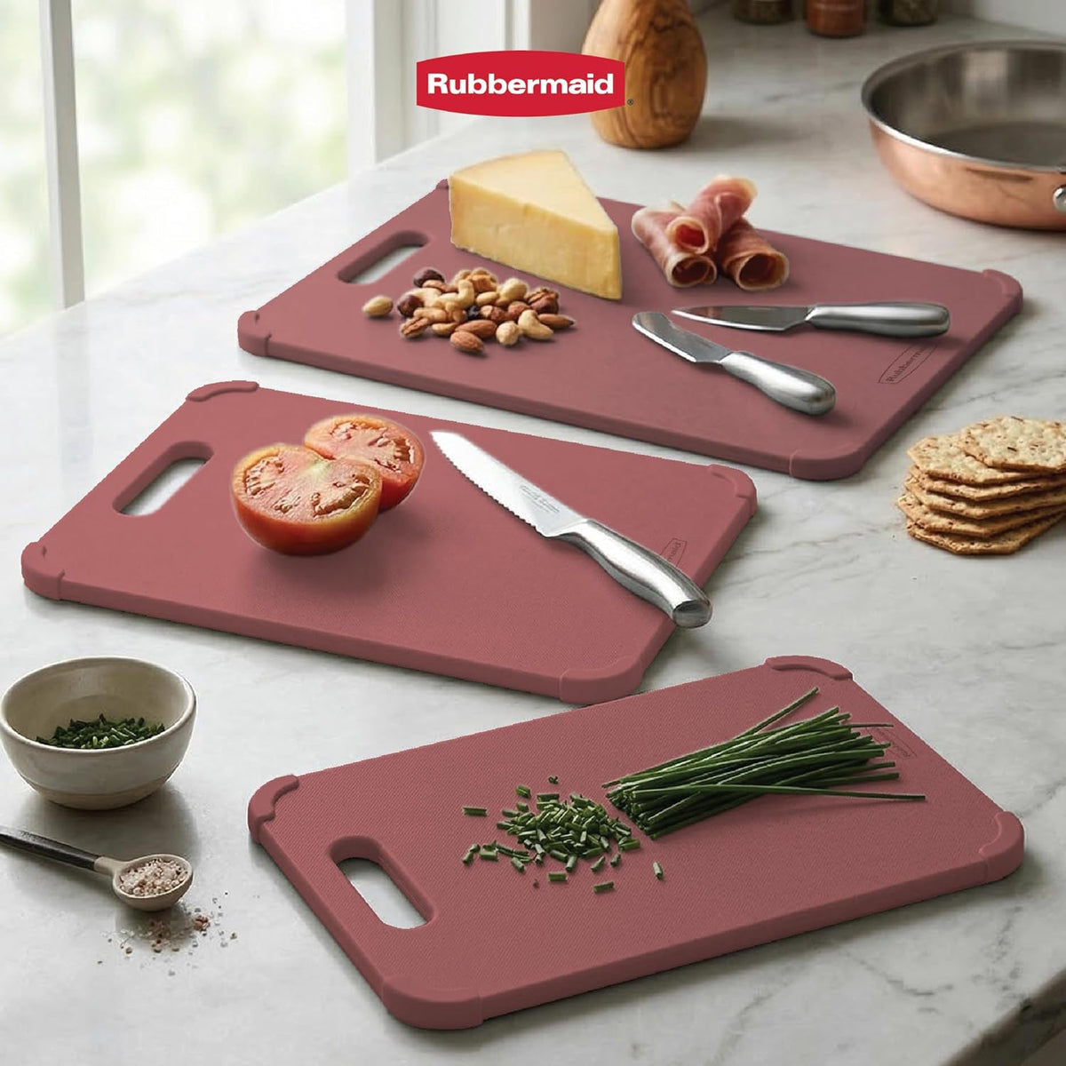 3pc Reversible Wheat Fiber Cutting Board Set | BPA Free Non Toxic Cutting Boards for Kitchen – Dishwasher Safe, Non-Slip Corners & Lightweight | For Meat, Veggies & Fruits