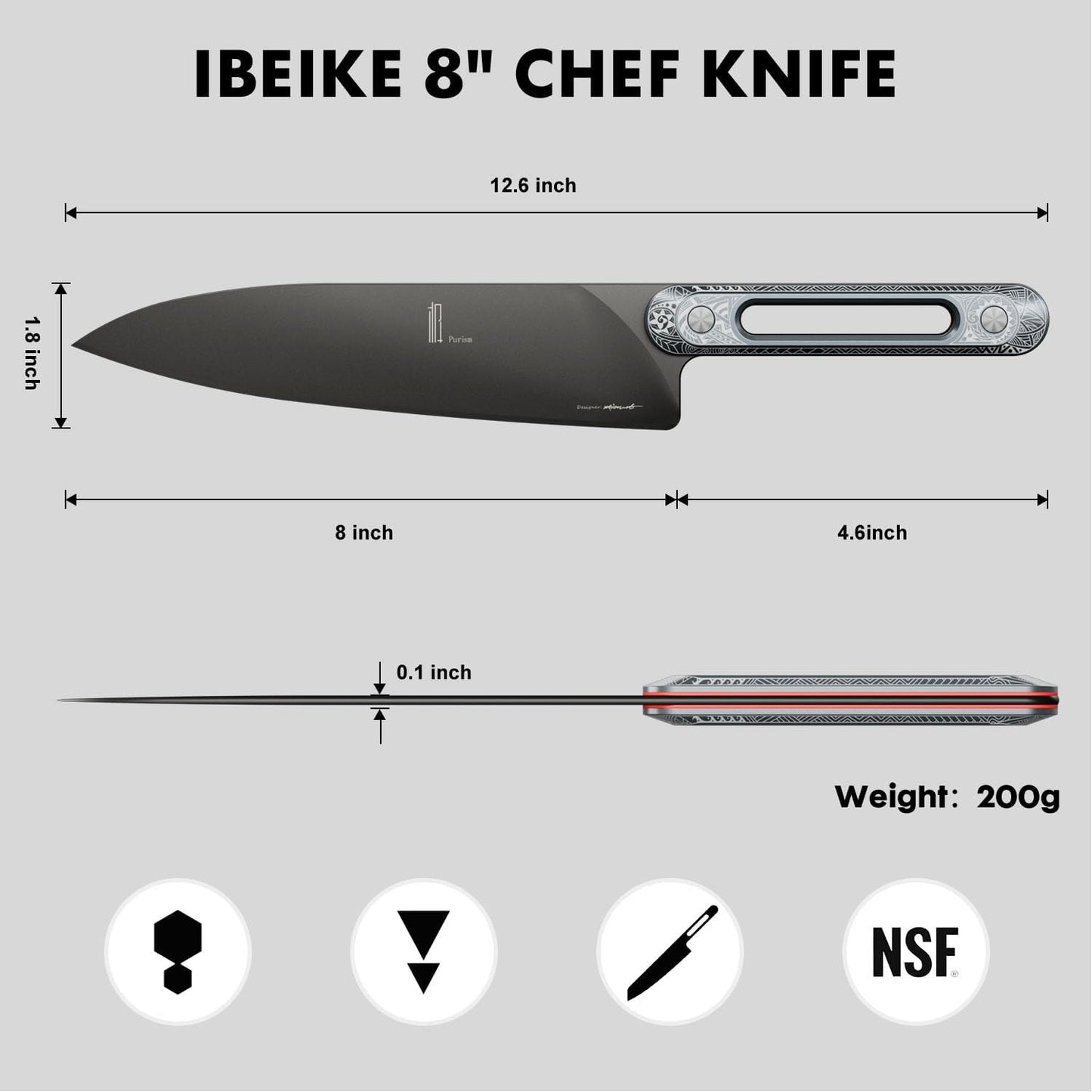 Japanese Chef Knife 8 Inch: ZDF-905 Powder Steel, Ultra Sharp Kitchen Knife, Full Tang Professional Chef Knife with Interchangeable Aluminum Handle, Purism Series