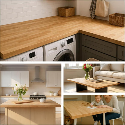 6FT x 25IN Solid Birch Wood Butcher Block Countertop - 72 * 25 * 1.5 Inch Thick Unfinished Heavy Duty DIY Butcher Block for Kitchen Island, Bar Top, Workbench, Laundry Room Dining Table