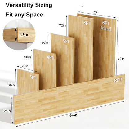 6FT x 25IN Solid Birch Wood Butcher Block Countertop - 72 * 25 * 1.5 Inch Thick Unfinished Heavy Duty DIY Butcher Block for Kitchen Island, Bar Top, Workbench, Laundry Room Dining Table