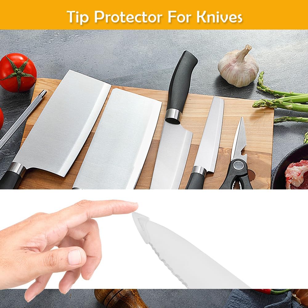100 Pcs Blade Knife Tip Protector, White Knife Edge Guards Blade Protector, Knife Tip Sleeves Cover Knife Tip Edge Point Anti-scratch Protection for Home Chef Kitchen Supplies, 36 x 1.57 x 4.1 mm