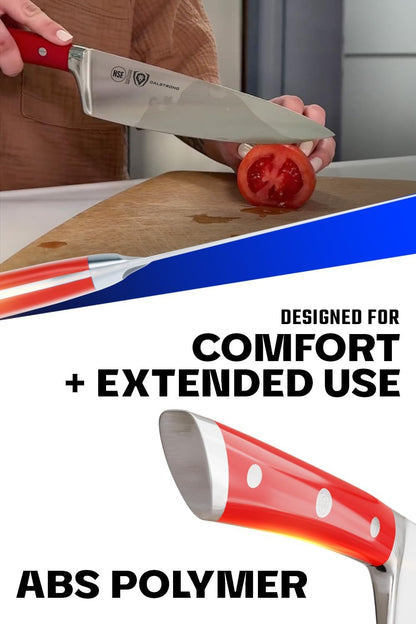 Chef Knife - 8 inch Blade - Gladiator Series - Forged High Carbon German Steel - Razor Sharp Kitchen Knife - Professional Full Tang Knives - Crimson Red Handle ABS - Sheath - NSF Certified