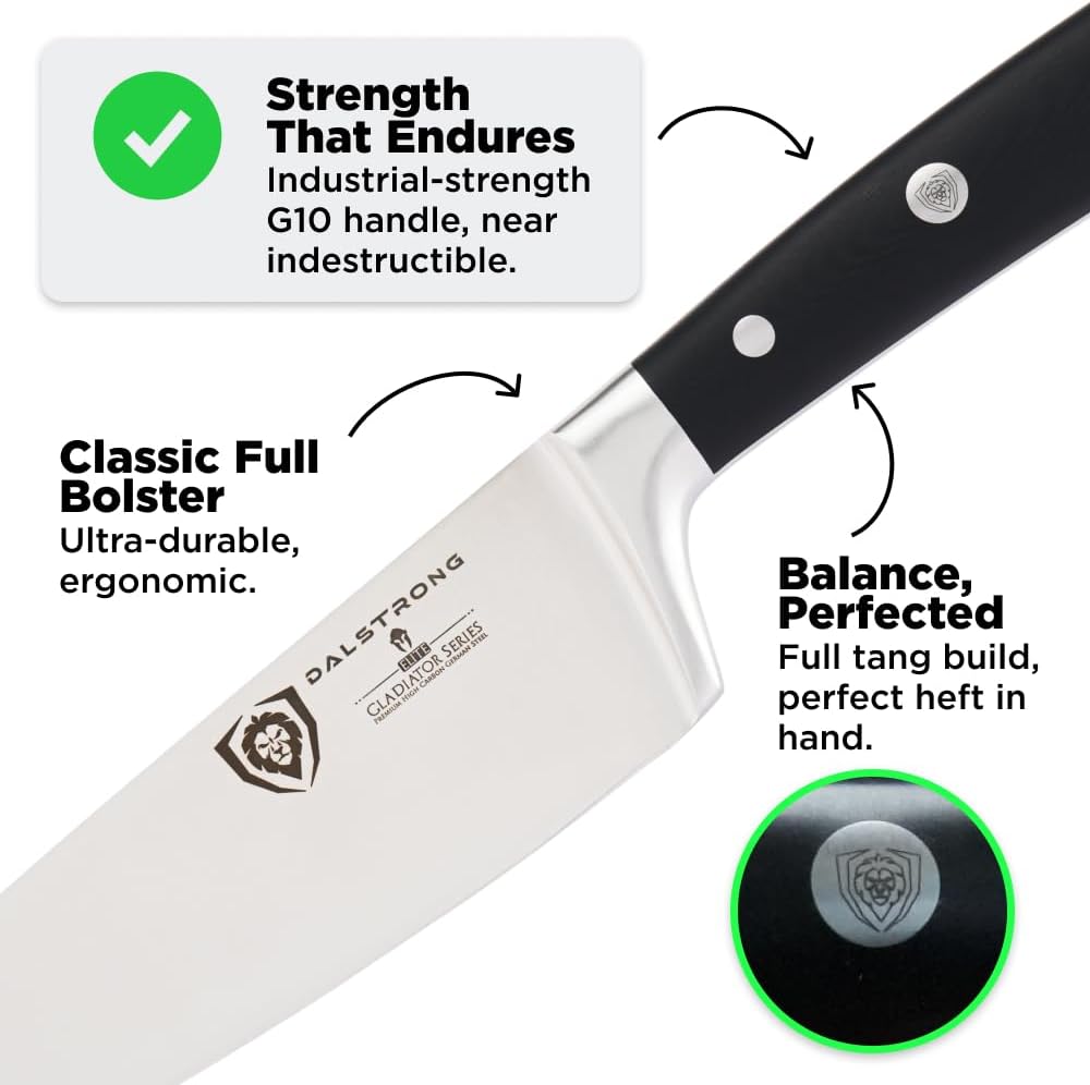 Chef Knife - 8 inch Blade - Gladiator Series - Forged High Carbon German Steel - Razor Sharp Kitchen Knife - Professional Full Tang Knives - Crimson Red Handle ABS - Sheath - NSF Certified