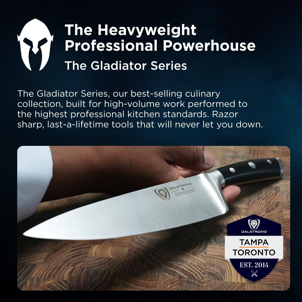 Chef Knife - 8 inch Blade - Gladiator Series - Forged High Carbon German Steel - Razor Sharp Kitchen Knife - Professional Full Tang Knives - Crimson Red Handle ABS - Sheath - NSF Certified
