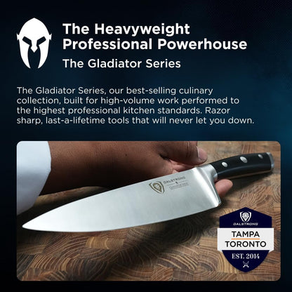 Chef Knife - 8 inch Blade - Gladiator Series - Forged High Carbon German Steel - Razor Sharp Kitchen Knife - Professional Full Tang Knives - Crimson Red Handle ABS - Sheath - NSF Certified