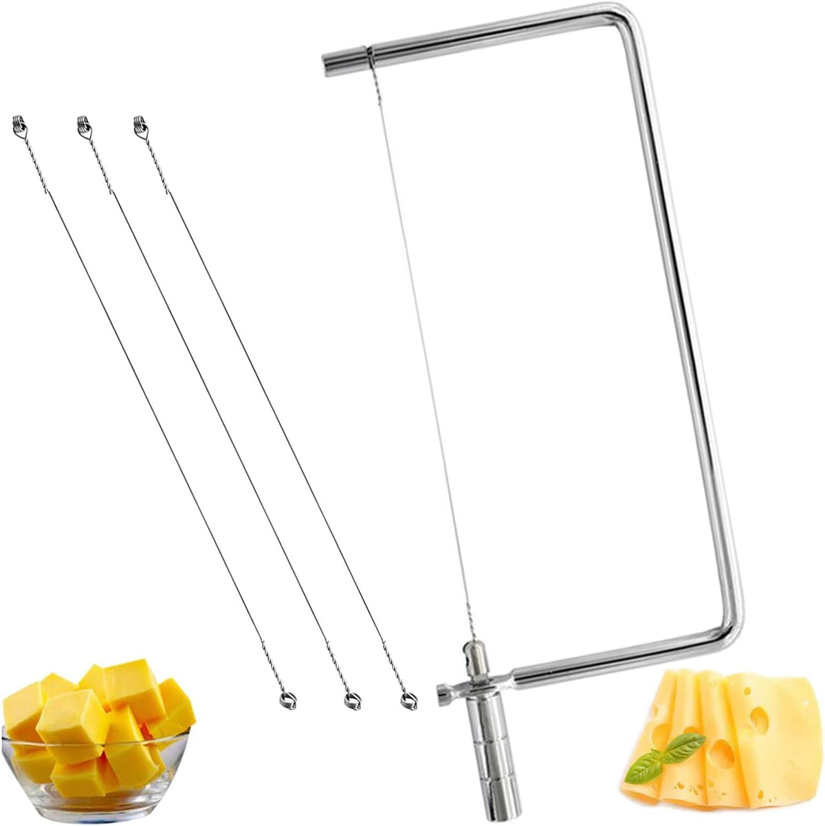 Cheese Cutter Board Accessories Kitchen Knife Marble Block Cheese Slicer Stainless Steel Components DIY for Making Giftable Cheese Cutting Boards with Hardware Cheese Slicer Kit,(2Slicer+8Wires)7in
