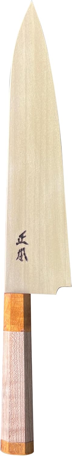 KS Japanese Gyuto Chef's Knife with Sheath 9.5" (240mm) Made in JAPAN, Professional Kitchen Chef Knife, Ultra Sharp Japanese Carbon Steel Blade, Octagonal Maple Wood Handle, Yellow