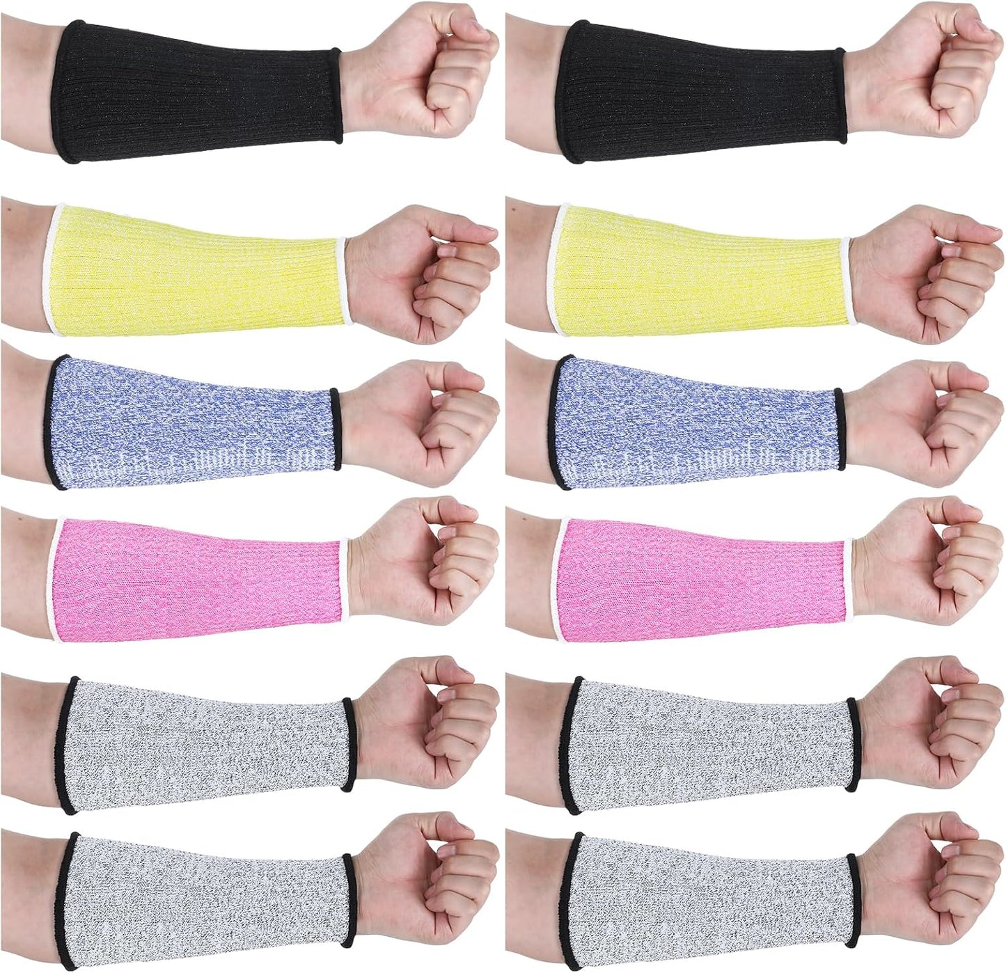 6 Pairs Arm Protection Sleeves Level 5 Protection Cut Burn Resistant Sleeve Anti Abrasion Forearm Cover Protector Arm Guard for Men Women (21cm/8.3 Inch, Black, Grey, Blue, Pink, Yellow)