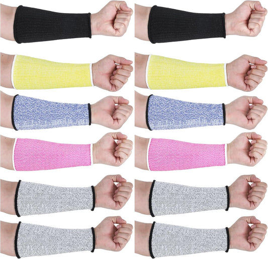 6 Pairs Arm Protection Sleeves Level 5 Protection Cut Burn Resistant Sleeve Anti Abrasion Forearm Cover Protector Arm Guard for Men Women (21cm/8.3 Inch, Black, Grey, Blue, Pink, Yellow)