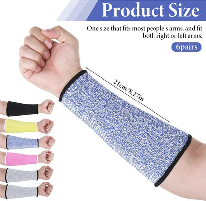 6 Pairs Arm Protection Sleeves Level 5 Protection Cut Burn Resistant Sleeve Anti Abrasion Forearm Cover Protector Arm Guard for Men Women (21cm/8.3 Inch, Black, Grey, Blue, Pink, Yellow)
