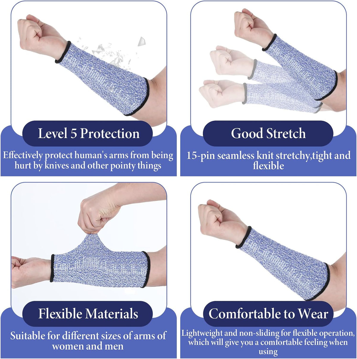 6 Pairs Arm Protection Sleeves Level 5 Protection Cut Burn Resistant Sleeve Anti Abrasion Forearm Cover Protector Arm Guard for Men Women (21cm/8.3 Inch, Black, Grey, Blue, Pink, Yellow)