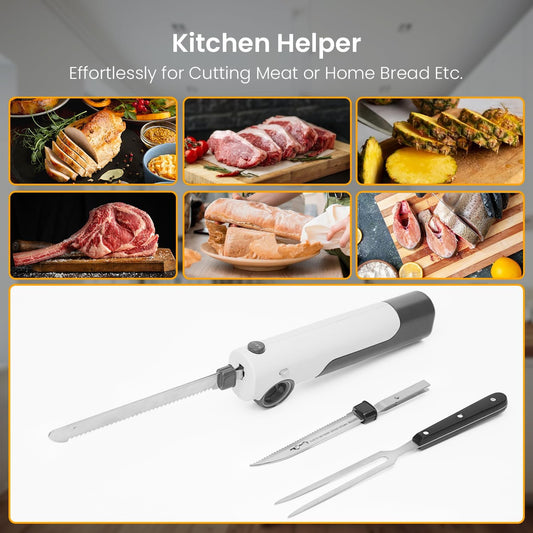 Cordless Electric Knife Rechargeable, Electric Carving Knife for Carving Meats, Poultry, Bread, Crafting Foam, Serving Fork Included