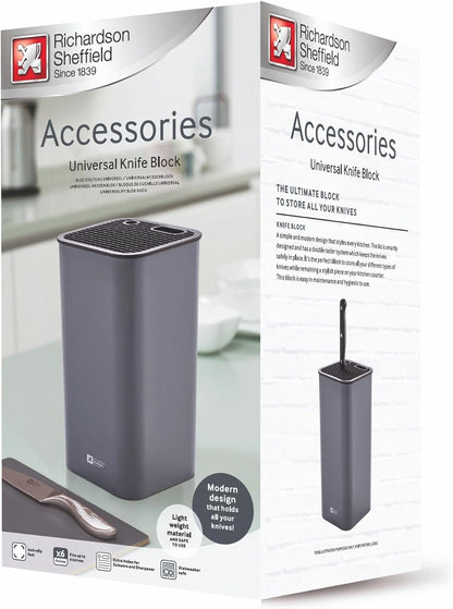 Knife Block Grey, Universal Block for Knives, with Flexible Grid, Space for Scissors and Sharpener, Non-Slip