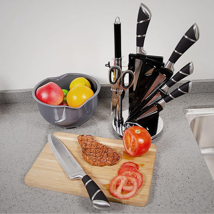 9Pcs Elegant Purple Kitchen Knife Set with Rotation Block,Gift for Women | Knife Set Non Rust Sharp Stainless Steel Chef Knives,Ergonomical Handle,Modern Kitchen