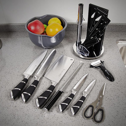 9Pcs Elegant Purple Kitchen Knife Set with Rotation Block,Gift for Women | Knife Set Non Rust Sharp Stainless Steel Chef Knives,Ergonomical Handle,Modern Kitchen