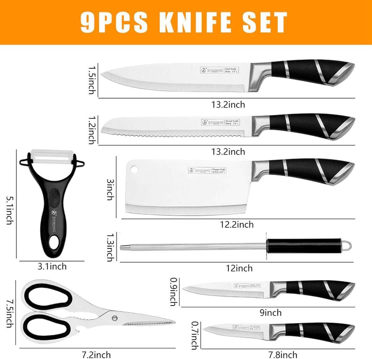 9Pcs Elegant Purple Kitchen Knife Set with Rotation Block,Gift for Women | Knife Set Non Rust Sharp Stainless Steel Chef Knives,Ergonomical Handle,Modern Kitchen