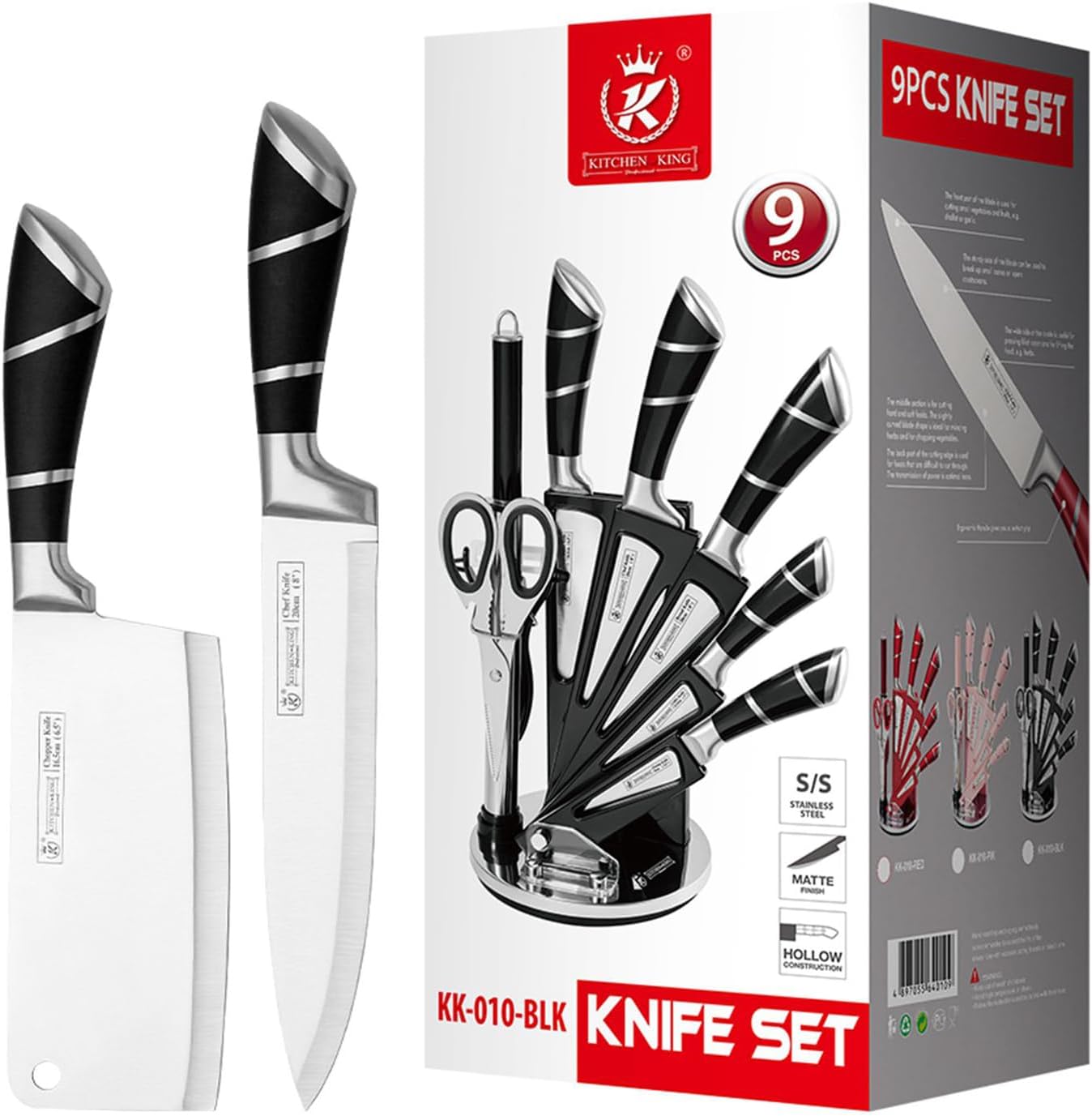 9Pcs Elegant Purple Kitchen Knife Set with Rotation Block,Gift for Women | Knife Set Non Rust Sharp Stainless Steel Chef Knives,Ergonomical Handle,Modern Kitchen