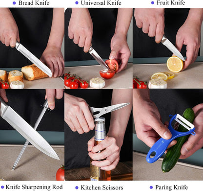 9Pcs Elegant Purple Kitchen Knife Set with Rotation Block,Gift for Women | Knife Set Non Rust Sharp Stainless Steel Chef Knives,Ergonomical Handle,Modern Kitchen