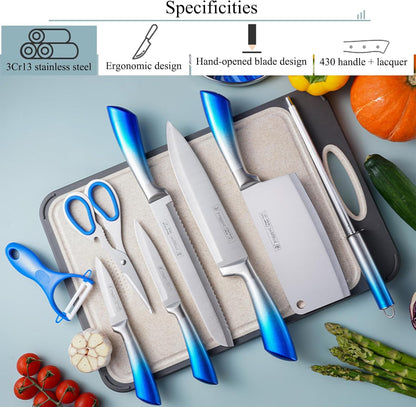 9Pcs Elegant Purple Kitchen Knife Set with Rotation Block,Gift for Women | Knife Set Non Rust Sharp Stainless Steel Chef Knives,Ergonomical Handle,Modern Kitchen