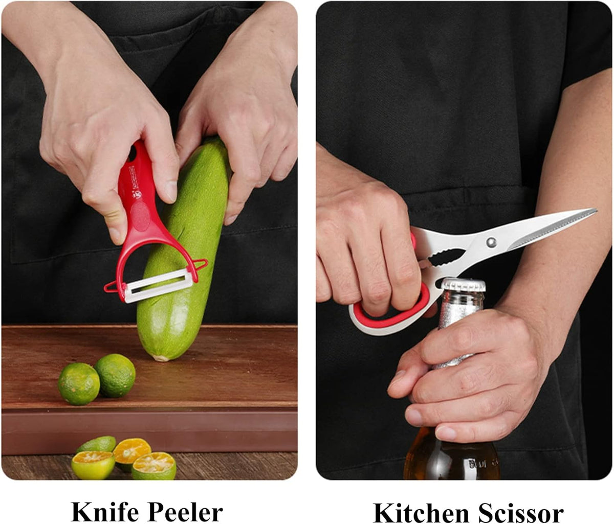 9Pcs Elegant Purple Kitchen Knife Set with Rotation Block,Gift for Women | Knife Set Non Rust Sharp Stainless Steel Chef Knives,Ergonomical Handle,Modern Kitchen