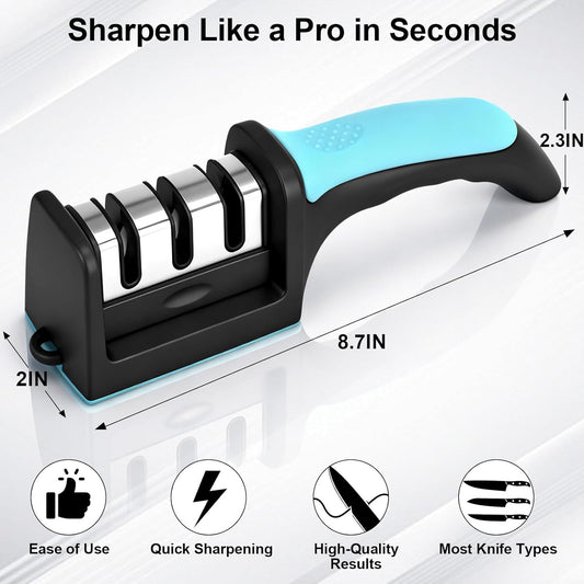 Premium 3-Stage Knife Sharpener | Professional Repair, Restore & Polish for Kitchen Knives, Razor Sharp in Seconds, with Ergonomic Grip for Perfect Control