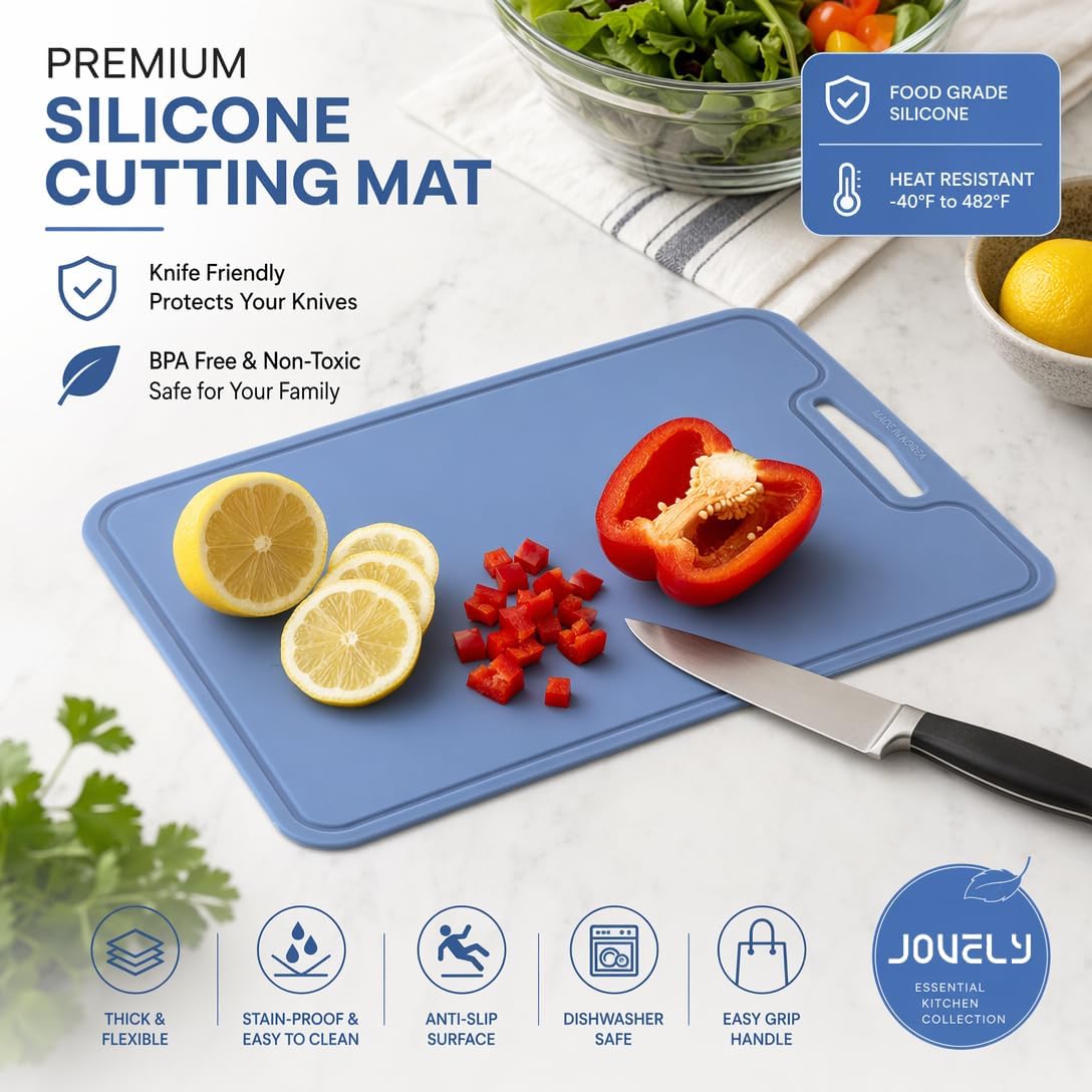 Silicone Cutting Board, 11.8 x 9 In, BPA-Free Flexible Chopping Mat(Blue)