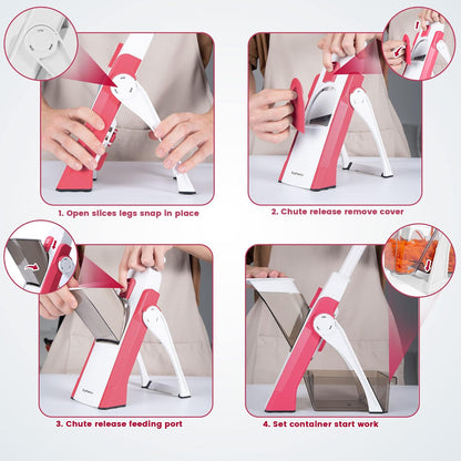 SupMaKin Safe Mandoline Slicer for Kitchen,Adjustable Potato Slicer 1-8 mm | 4 Modes Slice, Strips,Julienne Dicer,Vegetables Slicer Fry Food Cutter,Stainless Steel Blades, Foldable Dishwasher Safe,Gifts