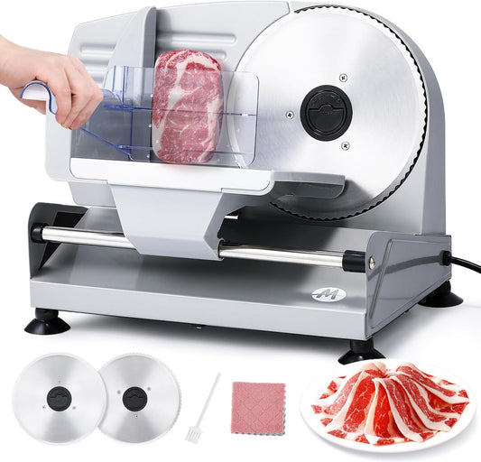 Electric Meat Slicer 200W With Stainless Steel Blades, 110V | 7.5'' Stainless Steel Blades, 0-15MM Adjustable Thickness, Child Lock Protection, Meat Cheese Bread Deli Food Slicer Machine