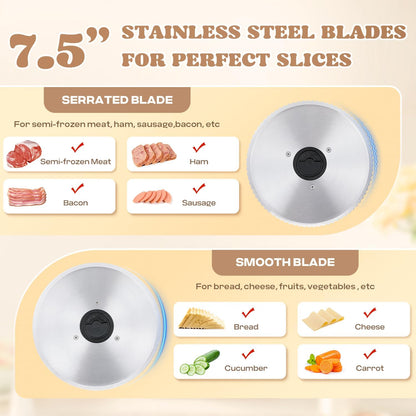 Electric Meat Slicer 200W With Stainless Steel Blades, 110V | 7.5'' Stainless Steel Blades, 0-15MM Adjustable Thickness, Child Lock Protection, Meat Cheese Bread Deli Food Slicer Machine