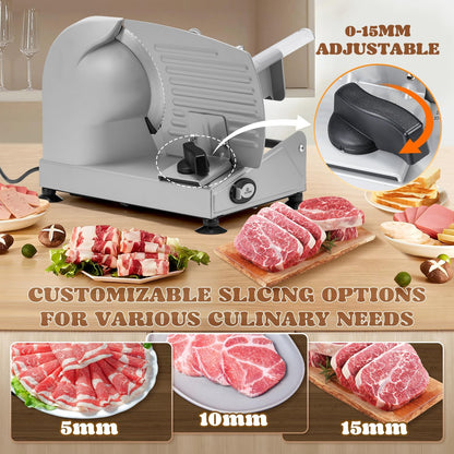 Electric Meat Slicer 200W With Stainless Steel Blades, 110V | 7.5'' Stainless Steel Blades, 0-15MM Adjustable Thickness, Child Lock Protection, Meat Cheese Bread Deli Food Slicer Machine