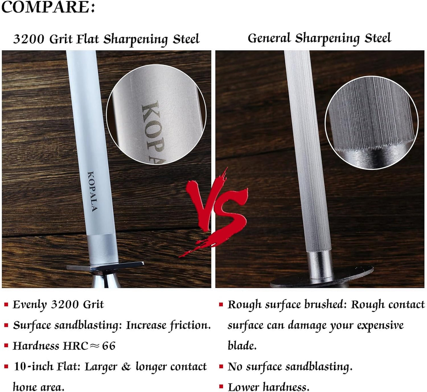 Sharpening Steel Knife Sharpener Rod Flat 12 Inches Honing Steel for Knives Red