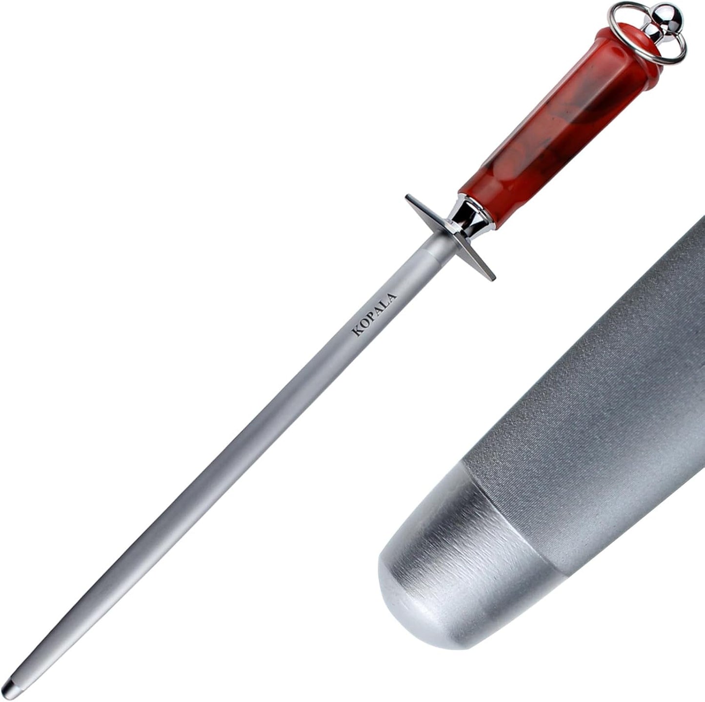 Sharpening Steel Knife Sharpener Rod Flat 12 Inches Honing Steel for Knives Red