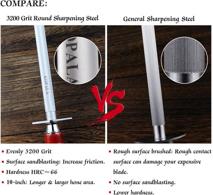 Sharpening Steel Knife Sharpener Rod Flat 12 Inches Honing Steel for Knives Red